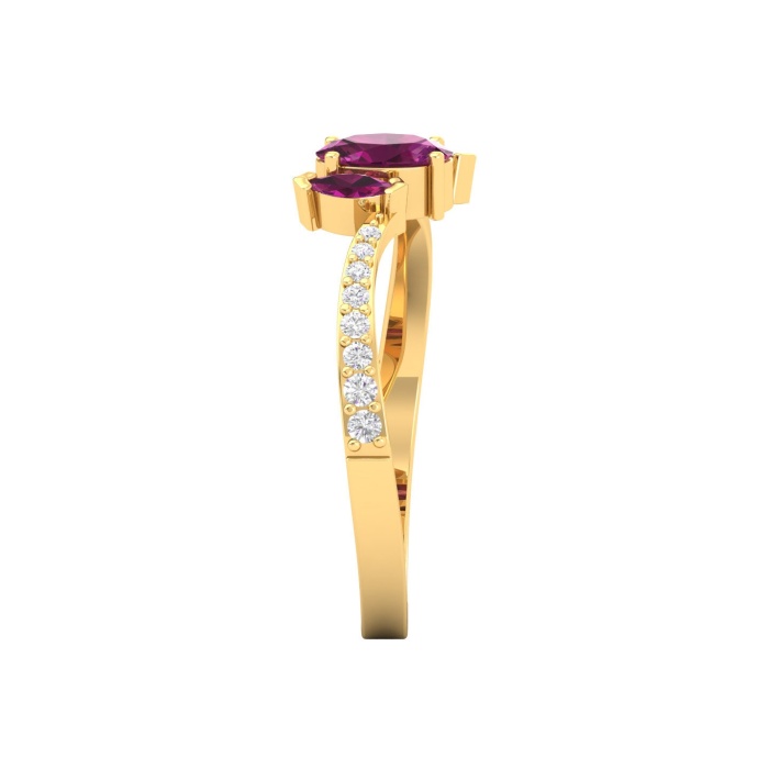14K Dainty Natural Rhodolite Garnet Three stone Ring, Gold Wedding Ring For Women, Everyday Gemstone Jewelry For Her, January Birthstone Gem | Save 33% - Rajasthan Living 13
