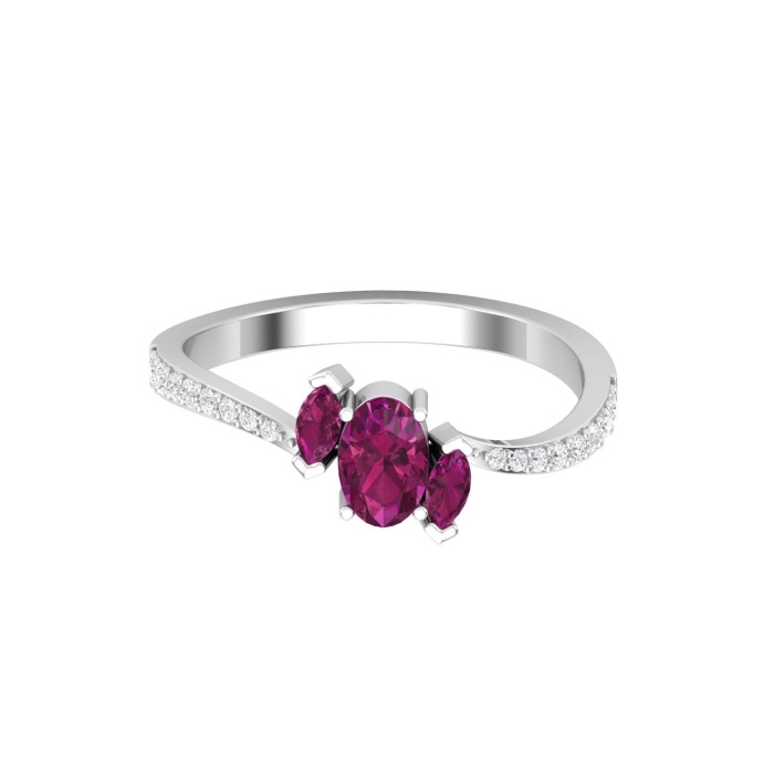 14K Dainty Natural Rhodolite Garnet Three stone Ring, Gold Wedding Ring For Women, Everyday Gemstone Jewelry For Her, January Birthstone Gem | Save 33% - Rajasthan Living 6