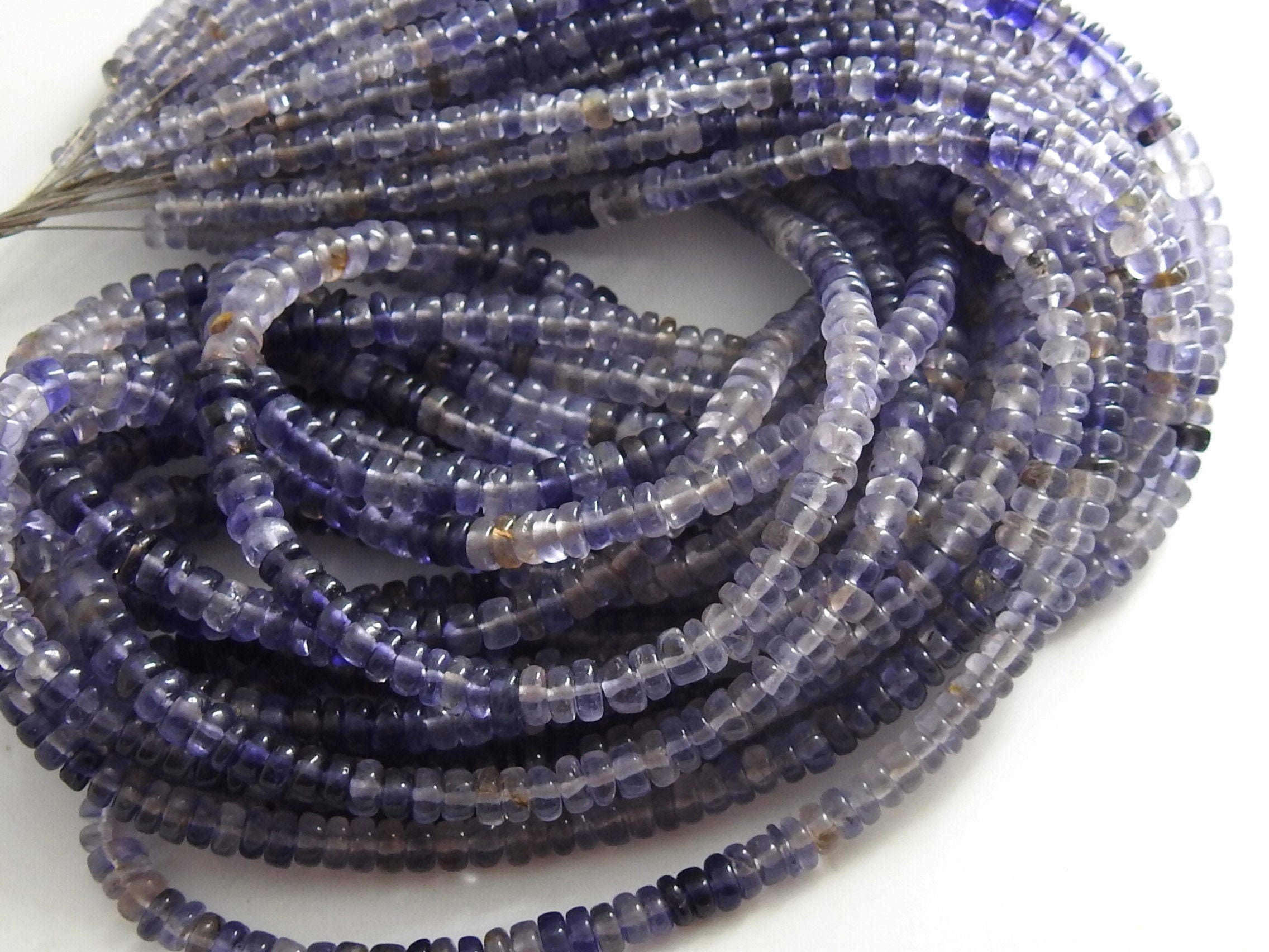 Iolite Smooth Roundel Bead,Handmade,Multi Shaded,Loose Stone,Necklace,For Making Jewelry,Blue,Wholesaler 16Inch 4MM Approx 100%Natural B10 | Save 33% - Rajasthan Living 23