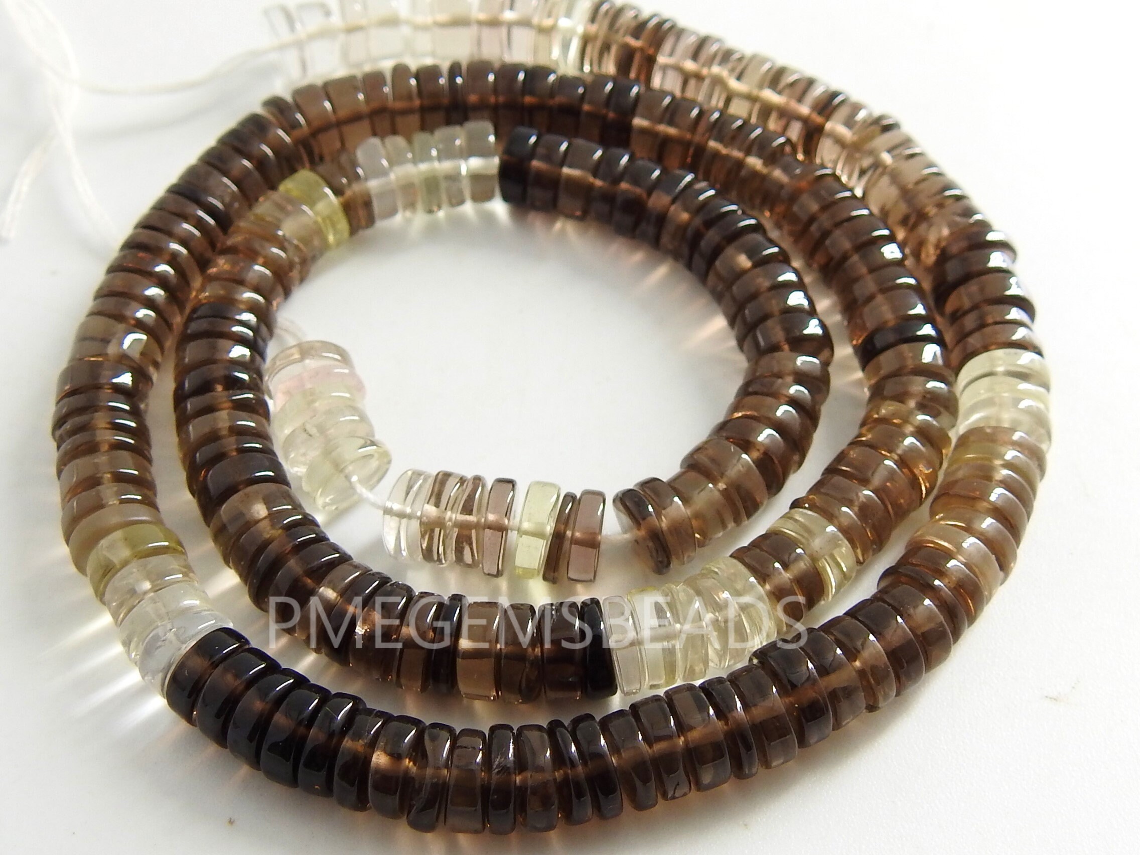 Smoky Quartz Smooth Tyres,Coin,Button Shape Bead,Multi Shaded,Loose Stone,Handmade,For Jewelry Makers 16Inch Strand 100%Natural (Pme)T2 | Save 33% - Rajasthan Living 16