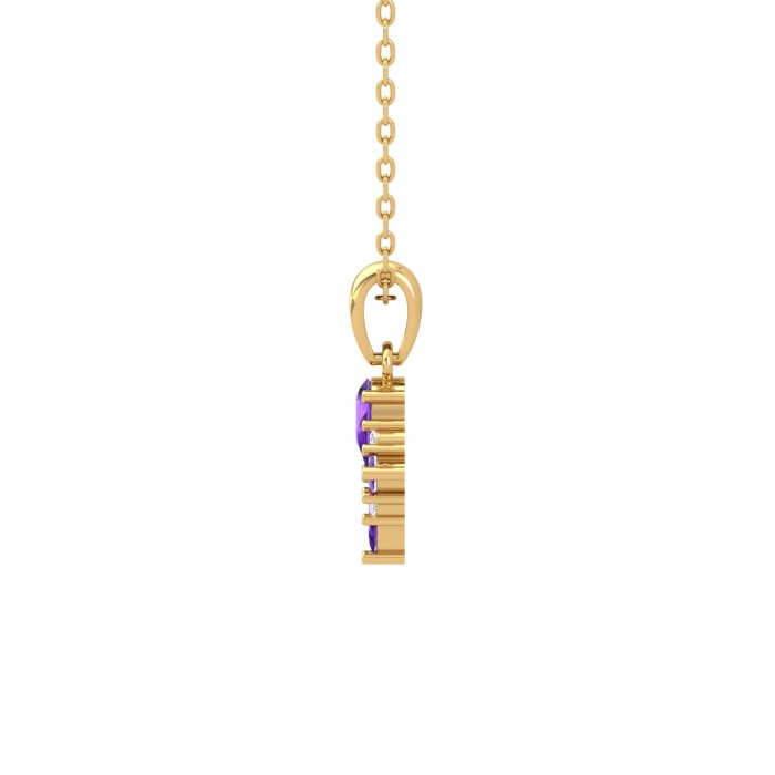14K Solid Gold Natural Amethyst Designer Necklace, Diamond Pendant For Her, Designer Gold Charms For Women, February Birthstone Pendant | Save 33% - Rajasthan Living 14