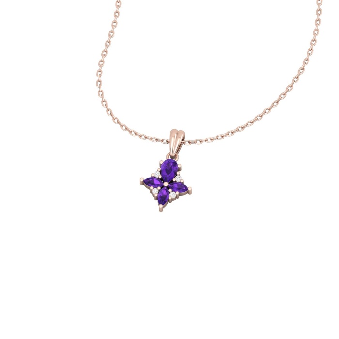 14K Solid Gold Natural Amethyst Designer Necklace, Diamond Pendant For Her, Designer Gold Charms For Women, February Birthstone Pendant | Save 33% - Rajasthan Living 11