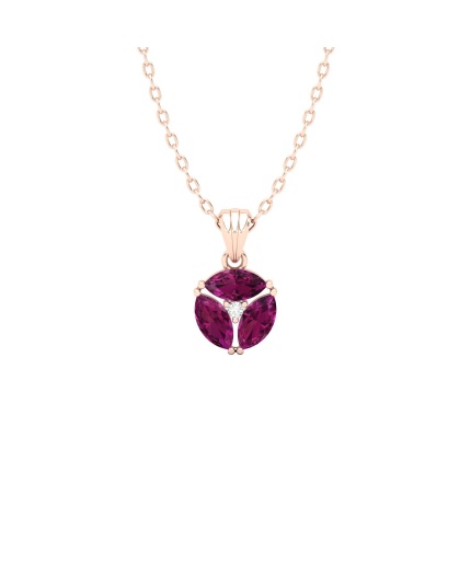 Solid 14K Gold Natural Rhodolite Garnet Necklace, Minimalist Diamond Pendant, January Birthstone, Unique Diamond Layering Necklace For Her | Save 33% - Rajasthan Living