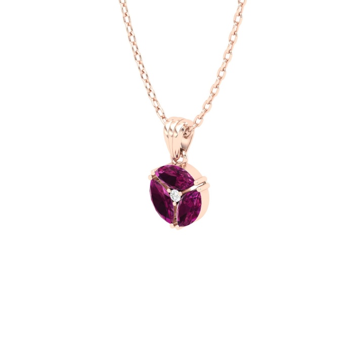 Solid 14K Gold Natural Rhodolite Garnet Necklace, Minimalist Diamond Pendant, January Birthstone, Unique Diamond Layering Necklace For Her | Save 33% - Rajasthan Living 8