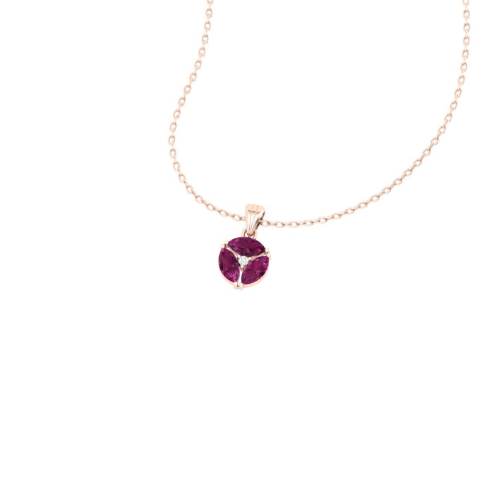 Solid 14K Gold Natural Rhodolite Garnet Necklace, Minimalist Diamond Pendant, January Birthstone, Unique Diamond Layering Necklace For Her | Save 33% - Rajasthan Living 12