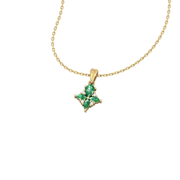 14K Solid Gold Natural Emerald Designer Necklace, Diamond Pendant For Her, Gold Necklaces For Women, May Birthstone Handmade Pendant Charms | Save 33% - Rajasthan Living 12
