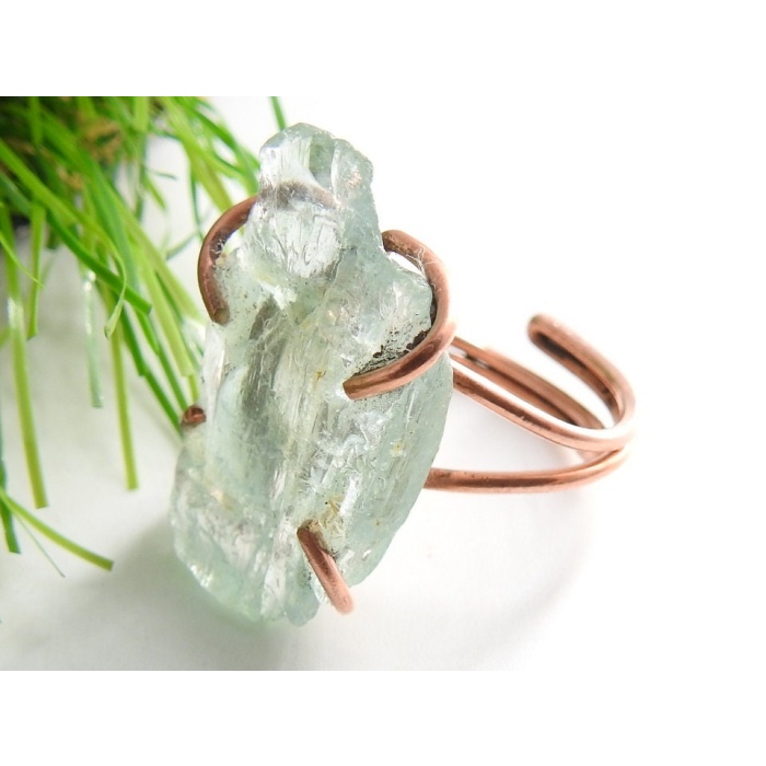 Aquamarine Natural Rough Rings,Wire Wrapping Jewelry,Copper,Adjustable,Raw,Wire-Wrapped,Minerals Stone,One Of A Kind 20-22MM Long CJ-1 | Save 33% - Rajasthan Living 7