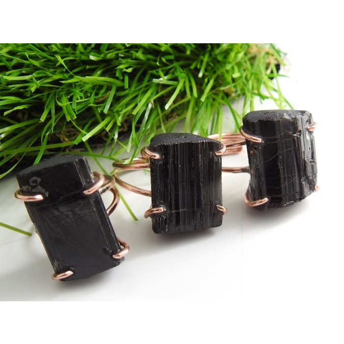 Black Tourmaline Natural Crystal Rough Rings,Wire Wrapping,Copper,Adjustable,Wire-Wrapped,Minerals Stone,One Of A Kind 20-22MM Long CJ-1 | Save 33% - Rajasthan Living 8