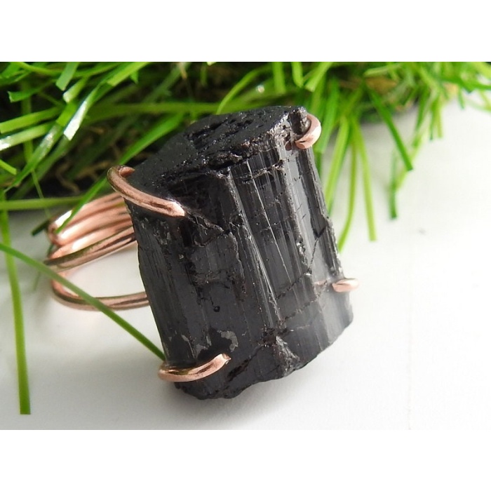 Black Tourmaline Natural Crystal Rough Rings,Wire Wrapping,Copper,Adjustable,Wire-Wrapped,Minerals Stone,One Of A Kind 20-22MM Long CJ-1 | Save 33% - Rajasthan Living 9