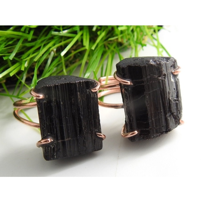 Black Tourmaline Natural Crystal Rough Rings,Wire Wrapping,Copper,Adjustable,Wire-Wrapped,Minerals Stone,One Of A Kind 20-22MM Long CJ-1 | Save 33% - Rajasthan Living 10