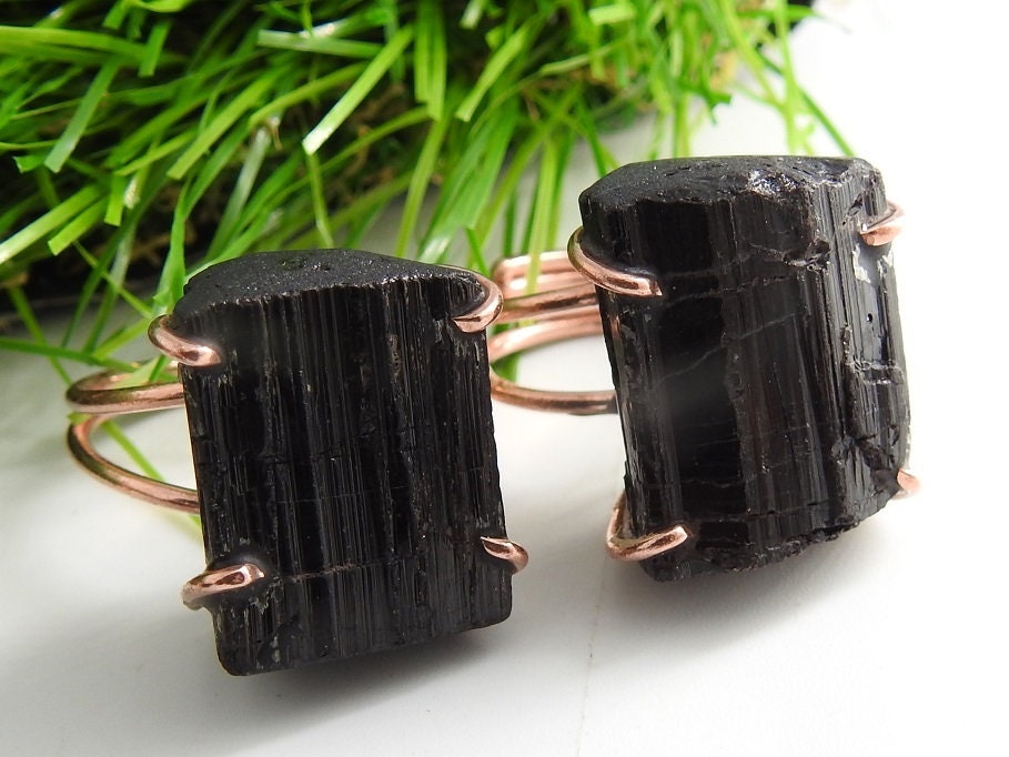 Black Tourmaline Natural Crystal Rough Rings,Wire Wrapping,Copper,Adjustable,Wire-Wrapped,Minerals Stone,One Of A Kind 20-22MM Long CJ-1 | Save 33% - Rajasthan Living 18