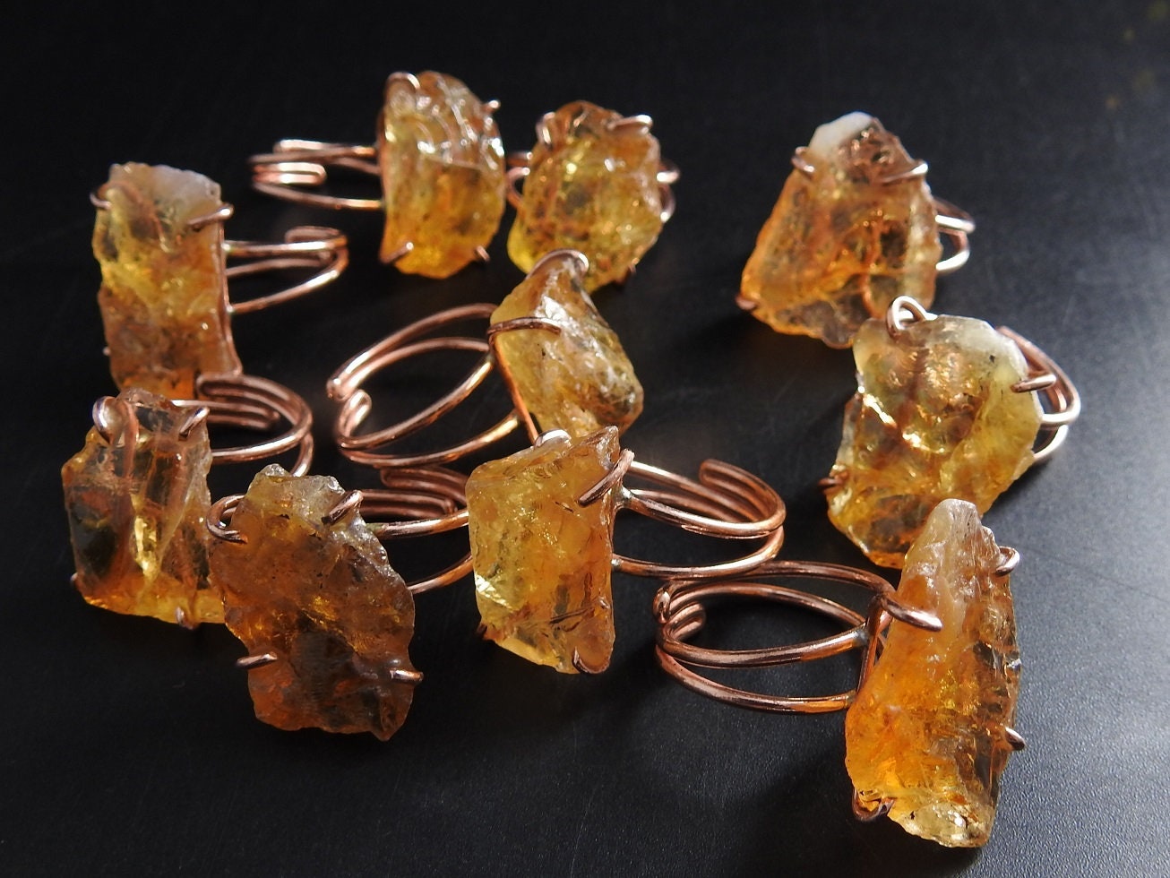 Citrine Natural Rough Rings,Wire Wrapping,Copper,Adjustable,Wire-Wrapped,Minerals Stone,One Of A Kind,Wholesaler,Supplies 20-22MM Long CJ-1 | Save 33% - Rajasthan Living 13
