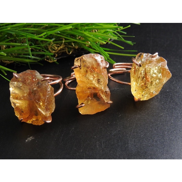 Citrine Natural Rough Rings,Wire Wrapping,Copper,Adjustable,Wire-Wrapped,Minerals Stone,One Of A Kind,Wholesaler,Supplies 20-22MM Long CJ-1 | Save 33% - Rajasthan Living 9