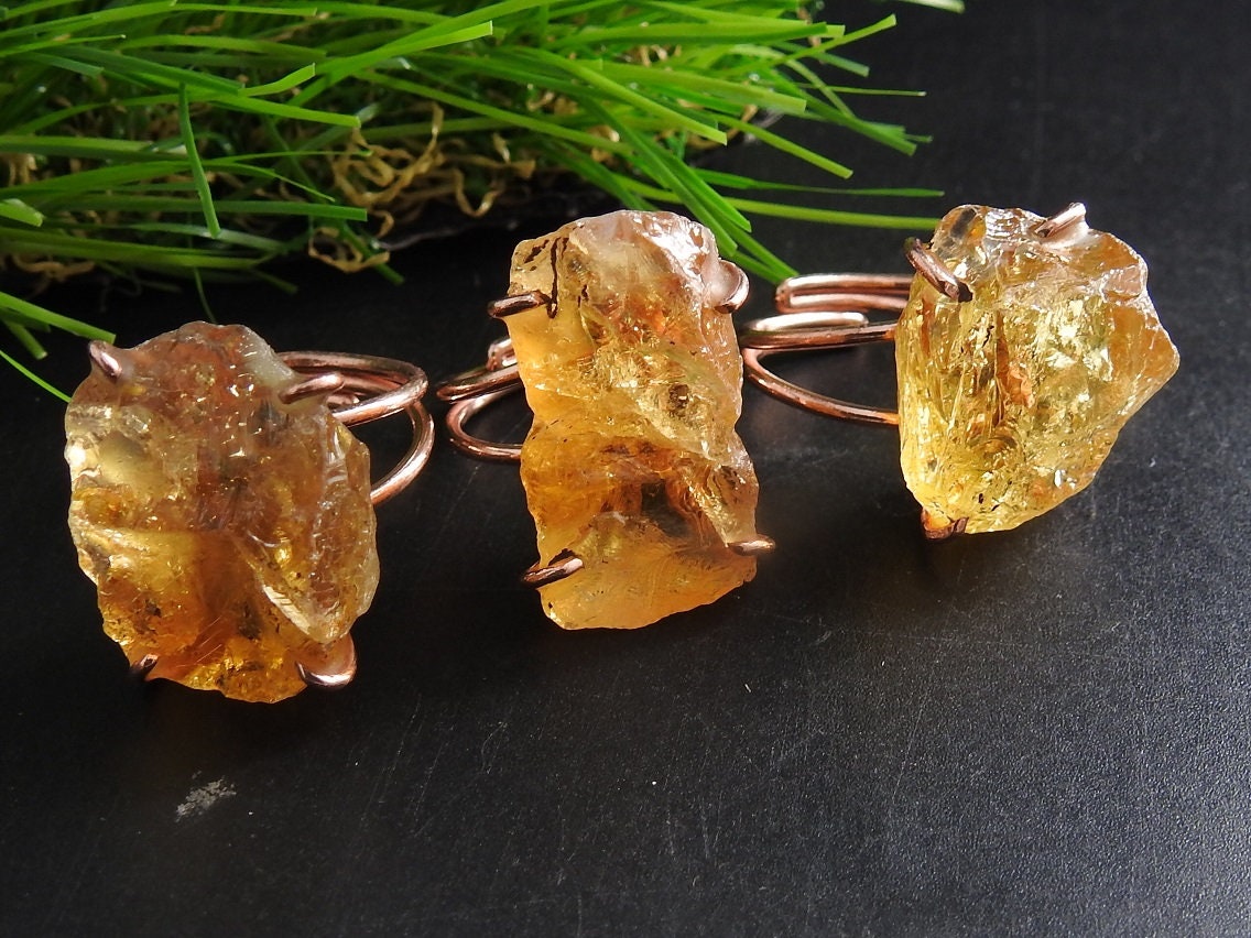 Citrine Natural Rough Rings,Wire Wrapping,Copper,Adjustable,Wire-Wrapped,Minerals Stone,One Of A Kind,Wholesaler,Supplies 20-22MM Long CJ-1 | Save 33% - Rajasthan Living 15