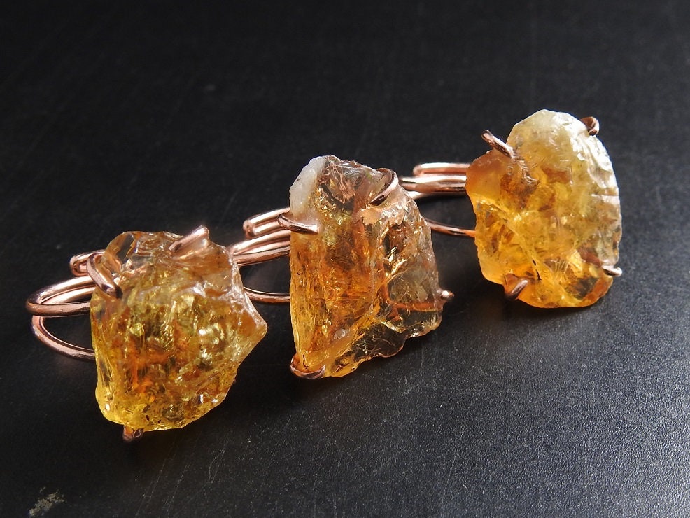 Citrine Natural Rough Rings,Wire Wrapping,Copper,Adjustable,Wire-Wrapped,Minerals Stone,One Of A Kind,Wholesaler,Supplies 20-22MM Long CJ-1 | Save 33% - Rajasthan Living 12