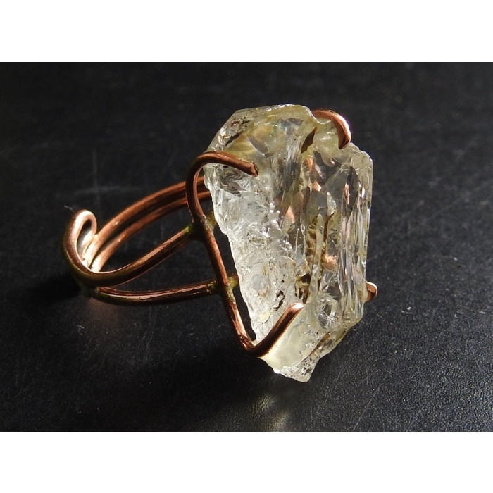 Herkimer Diamond Natural Crystal Rough Ring,Wire Wrapping,Copper,Adjustable,Wire-Wrapped,Minerals Stone,One Of A Kind 20-22MM Long CJ-1 | Save 33% - Rajasthan Living 9