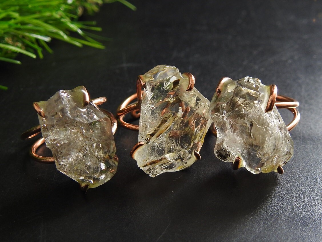 Herkimer Diamond Natural Crystal Rough Ring,Wire Wrapping,Copper,Adjustable,Wire-Wrapped,Minerals Stone,One Of A Kind 20-22MM Long CJ-1 | Save 33% - Rajasthan Living 14