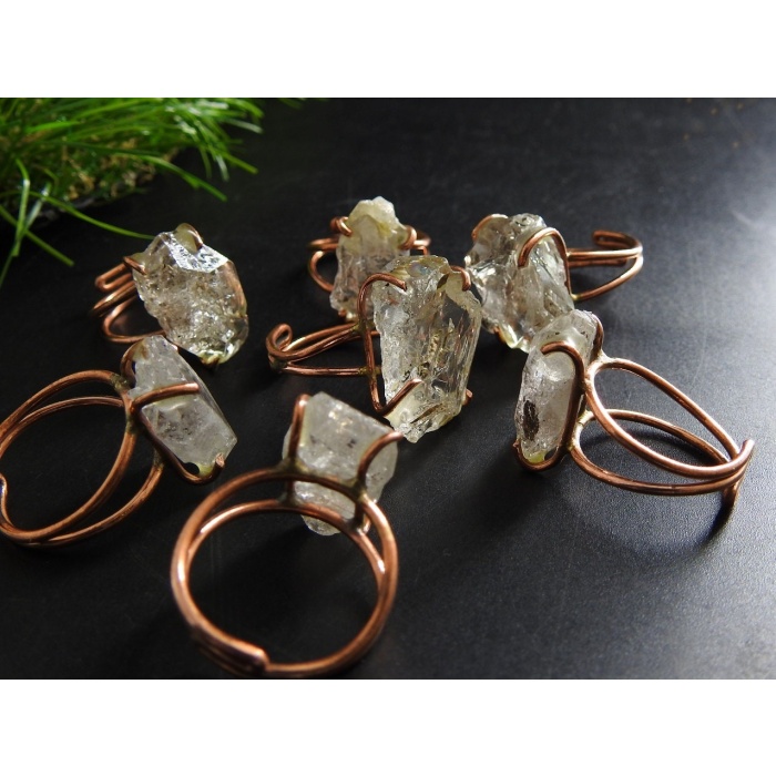 Herkimer Diamond Natural Crystal Rough Ring,Wire Wrapping,Copper,Adjustable,Wire-Wrapped,Minerals Stone,One Of A Kind 20-22MM Long CJ-1 | Save 33% - Rajasthan Living 13