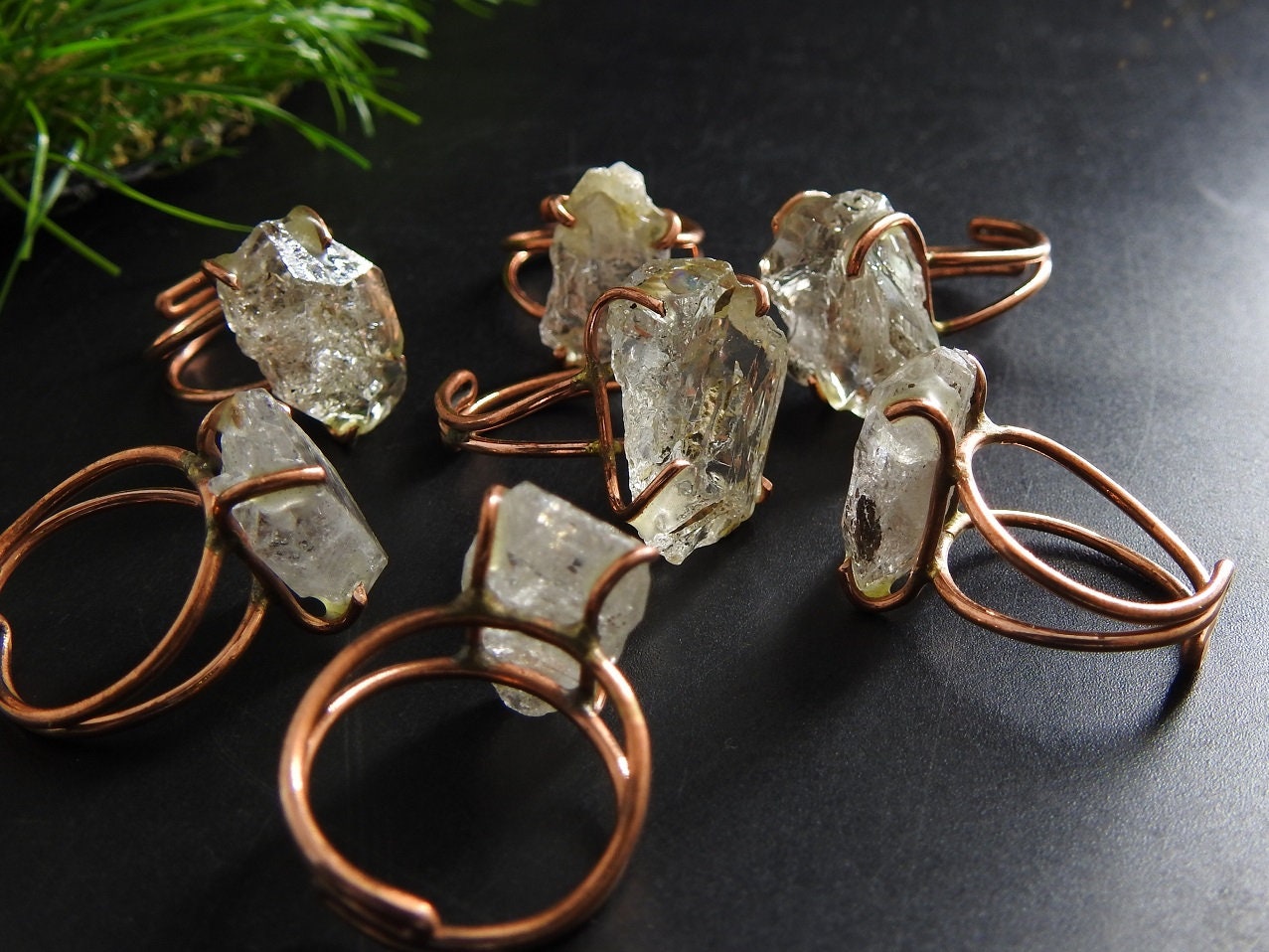 Herkimer Diamond Natural Crystal Rough Ring,Wire Wrapping,Copper,Adjustable,Wire-Wrapped,Minerals Stone,One Of A Kind 20-22MM Long CJ-1 | Save 33% - Rajasthan Living 21