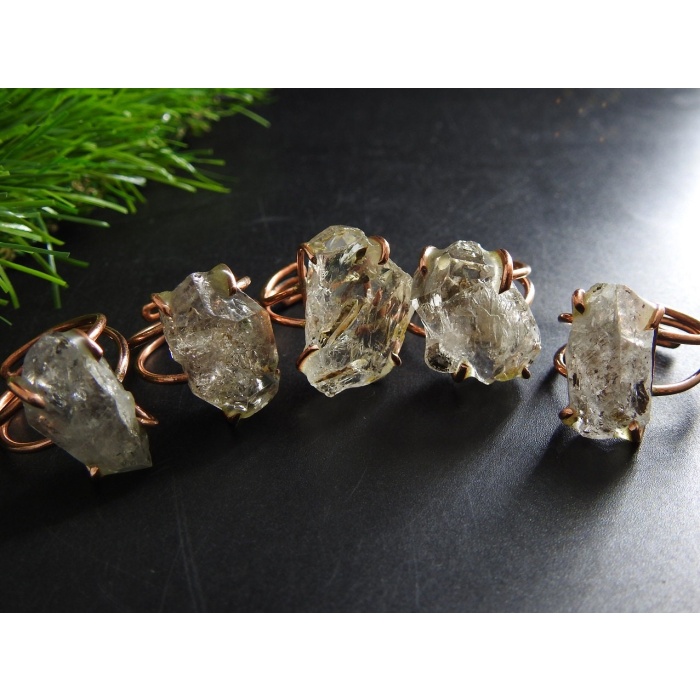 Herkimer Diamond Natural Crystal Rough Ring,Wire Wrapping,Copper,Adjustable,Wire-Wrapped,Minerals Stone,One Of A Kind 20-22MM Long CJ-1 | Save 33% - Rajasthan Living 11