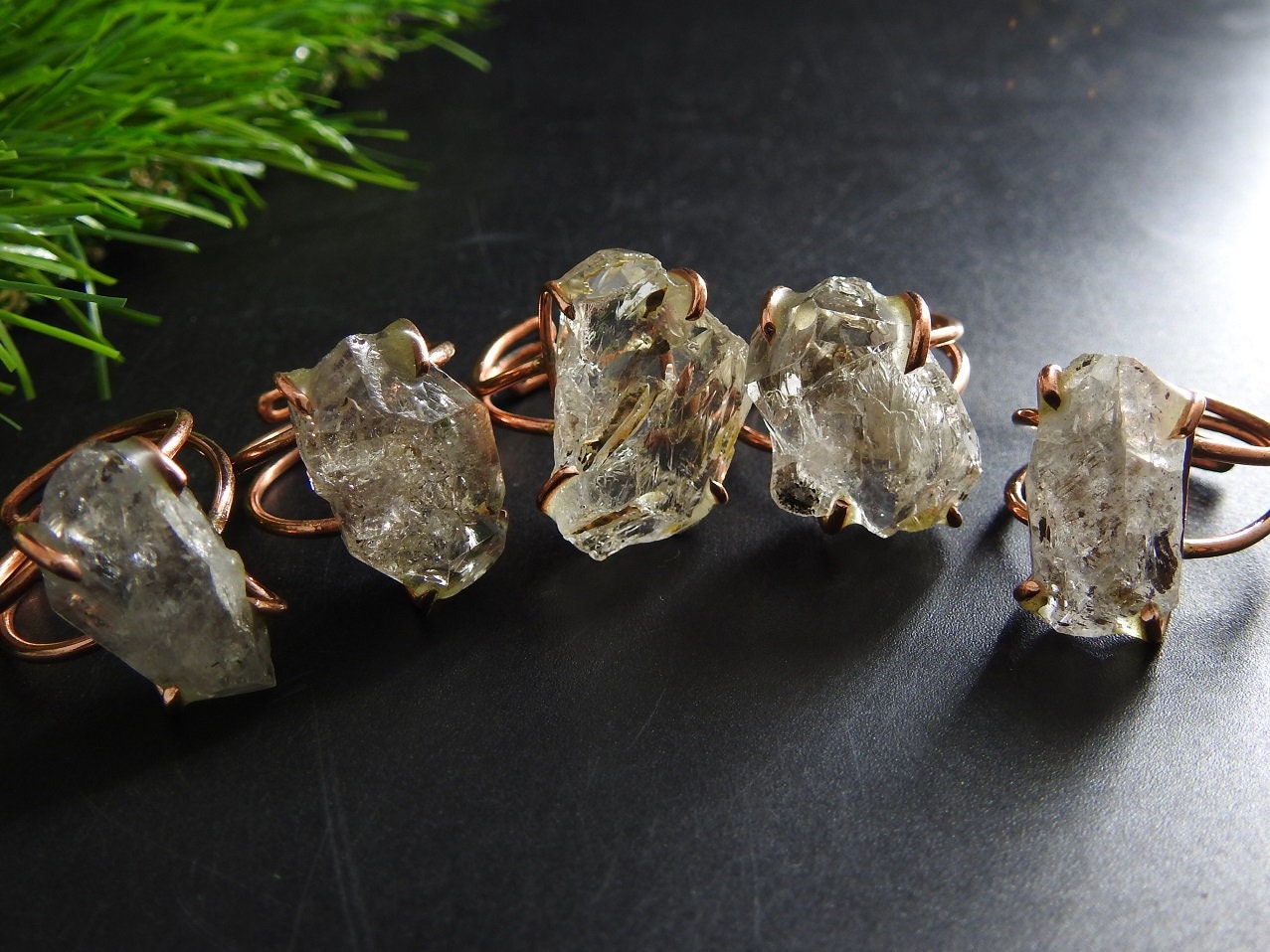 Herkimer Diamond Natural Crystal Rough Ring,Wire Wrapping,Copper,Adjustable,Wire-Wrapped,Minerals Stone,One Of A Kind 20-22MM Long CJ-1 | Save 33% - Rajasthan Living 19