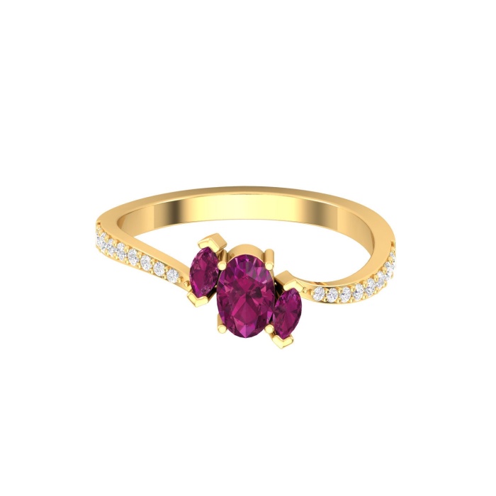 14K Dainty Natural Rhodolite Garnet Three stone Ring, Gold Wedding Ring For Women, Everyday Gemstone Jewelry For Her, January Birthstone Gem | Save 33% - Rajasthan Living 14