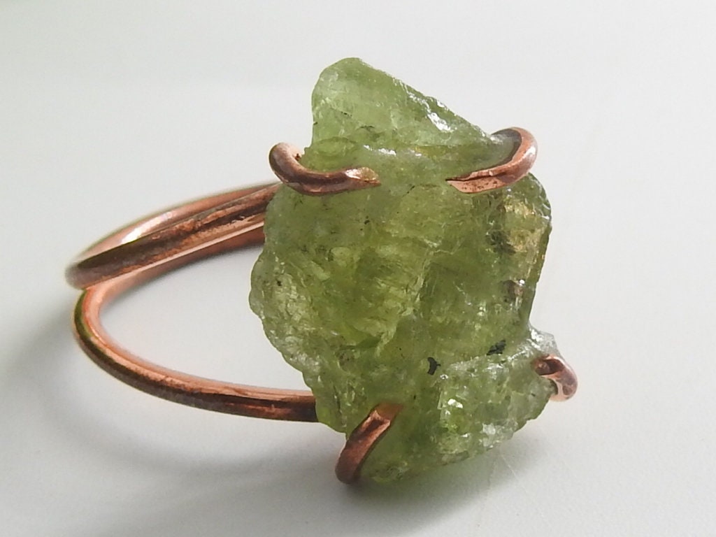 Grossular Garnet Rough Ring,Green,Wire Wrapping,Copper,Adjustable,Wire-Wrapped,Minerals Stone,One Of A Kind 15-20MM Long CJ-1 | Save 33% - Rajasthan Living 15