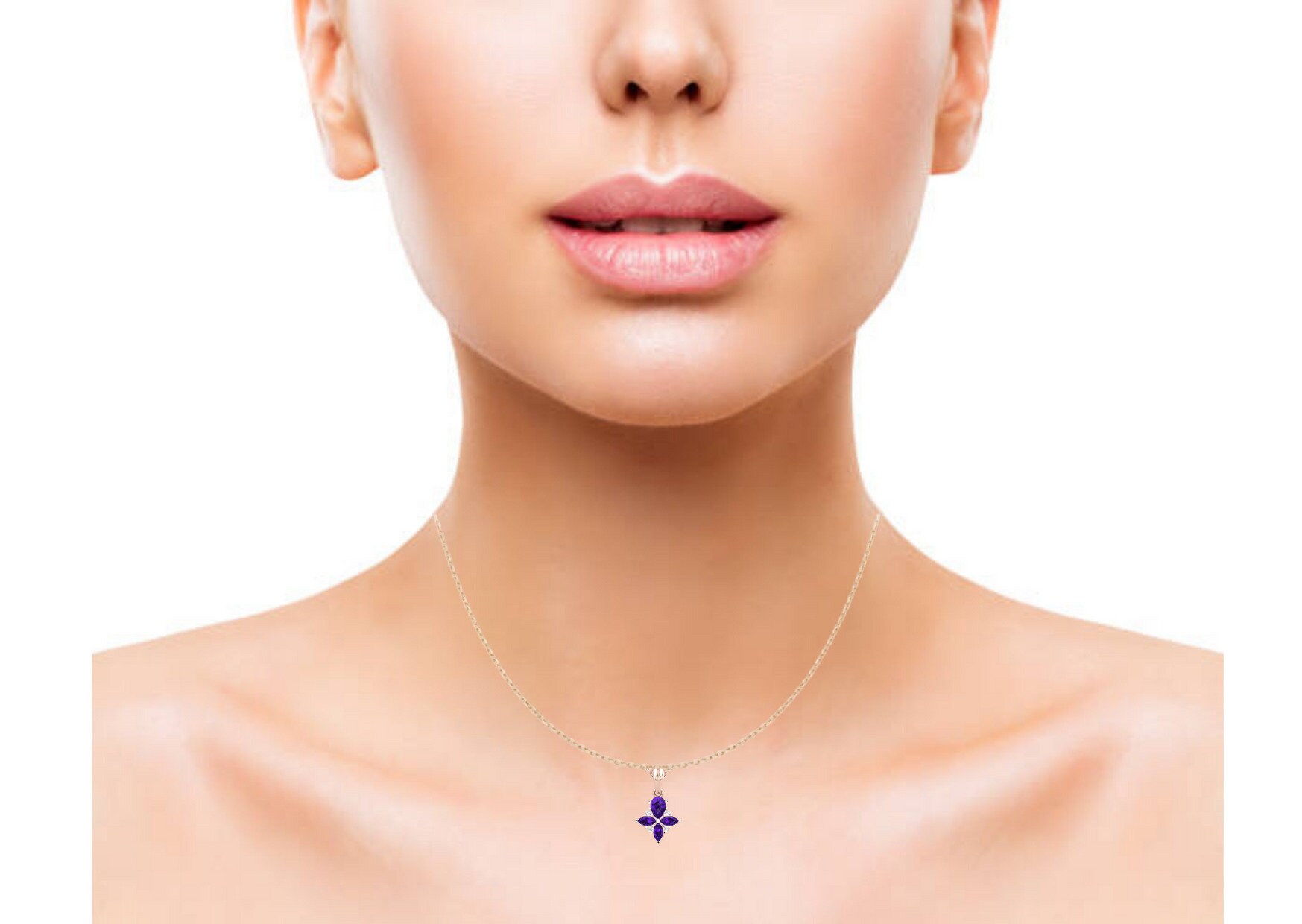 14K Solid Gold Natural Amethyst Designer Necklace, Diamond Pendant For Her, Designer Gold Charms For Women, February Birthstone Pendant | Save 33% - Rajasthan Living 20