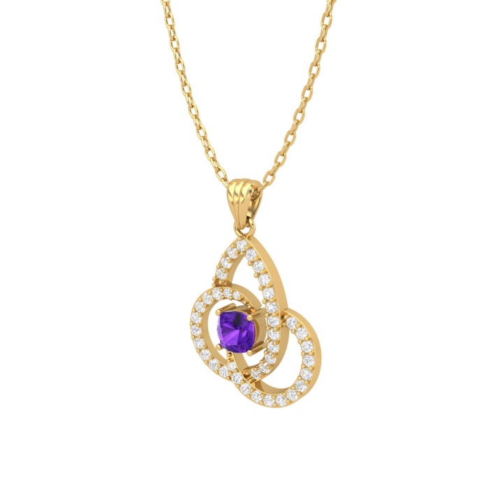 Natural Amethyst 14K Dainty Gold Designer Necklace, Diamond Pendant, Everyday Gemstone Pendant For Women, February Birthstone Pendant Charms | Save 33% - Rajasthan Living 14