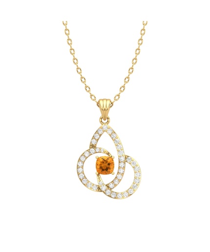 Dainty 14K Natural Citrine Gold Designer Necklace, Diamond Pendant For Her, Gold Necklaces For Women, November Birthstone Handmade Pendant | Save 33% - Rajasthan Living