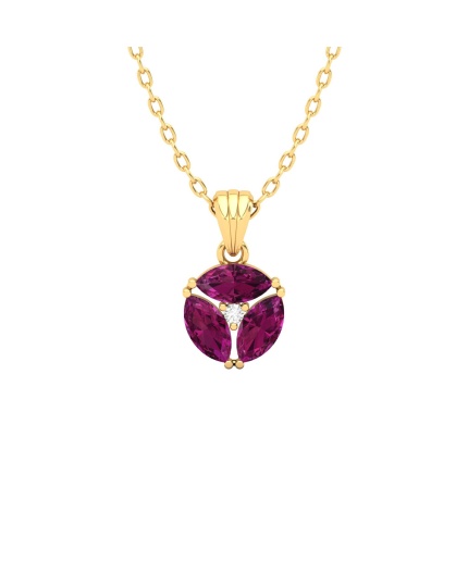 Solid 14K Gold Natural Rhodolite Garnet Necklace, Minimalist Diamond Pendant, January Birthstone, Unique Diamond Layering Necklace For Her | Save 33% - Rajasthan Living 3