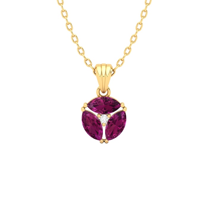 Solid 14K Gold Natural Rhodolite Garnet Necklace, Minimalist Diamond Pendant, January Birthstone, Unique Diamond Layering Necklace For Her | Save 33% - Rajasthan Living 7