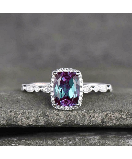 Sterling Silver Color Changing Alexandrite Halo Engagement Wedding Ring for Woman Engagement Ring | Save 33% - Rajasthan Living