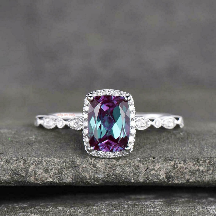 Sterling Silver Color Changing Alexandrite Halo Engagement Wedding Ring for Woman Engagement Ring | Save 33% - Rajasthan Living 5