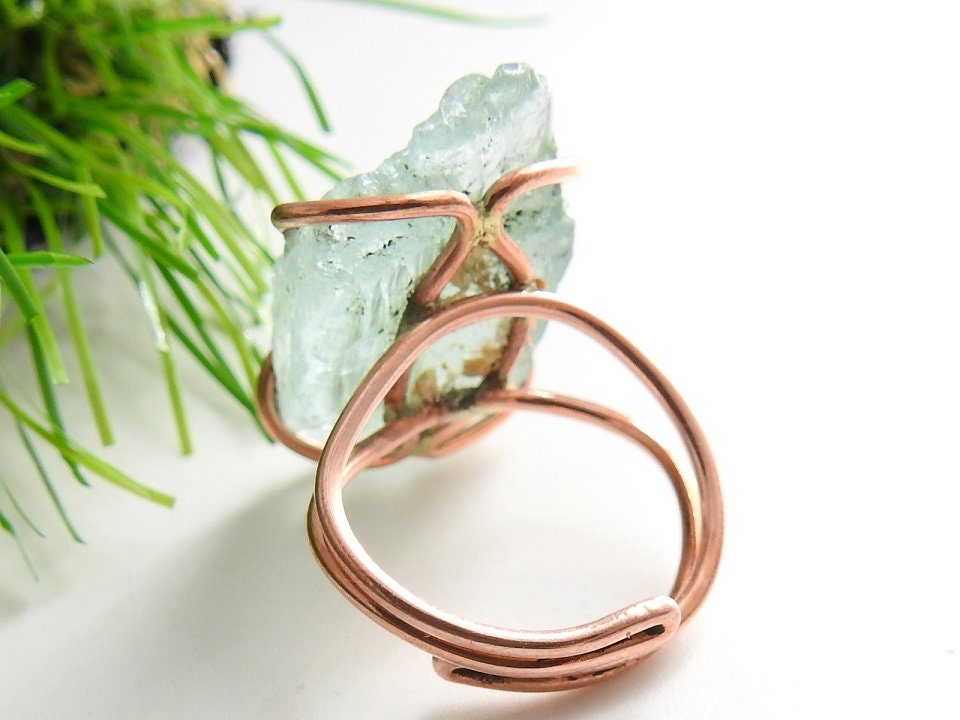 Aquamarine Natural Rough Rings,Wire Wrapping Jewelry,Copper,Adjustable,Raw,Wire-Wrapped,Minerals Stone,One Of A Kind 20-22MM Long CJ-1 | Save 33% - Rajasthan Living 14