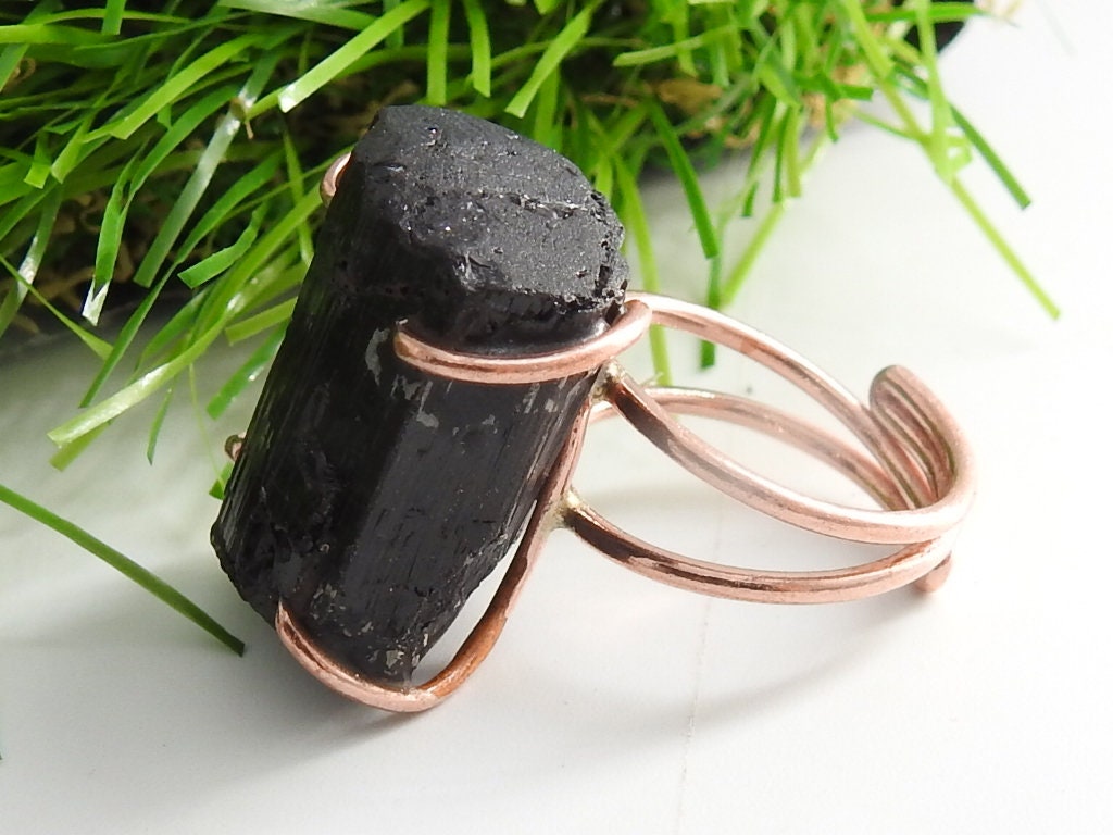 Black Tourmaline Natural Crystal Rough Rings,Wire Wrapping,Copper,Adjustable,Wire-Wrapped,Minerals Stone,One Of A Kind 20-22MM Long CJ-1 | Save 33% - Rajasthan Living 15