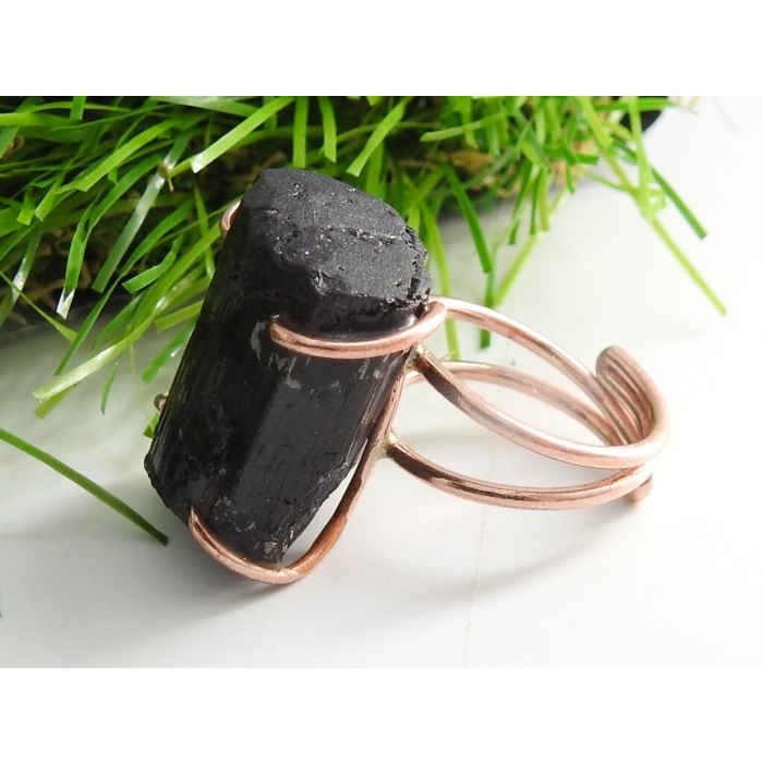 Black Tourmaline Natural Crystal Rough Rings,Wire Wrapping,Copper,Adjustable,Wire-Wrapped,Minerals Stone,One Of A Kind 20-22MM Long CJ-1 | Save 33% - Rajasthan Living 12