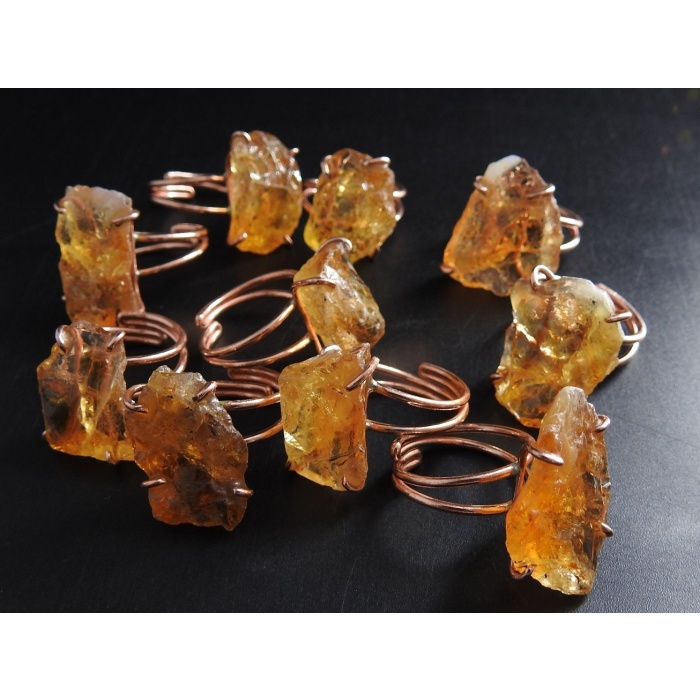 Citrine Natural Rough Rings,Wire Wrapping,Copper,Adjustable,Wire-Wrapped,Minerals Stone,One Of A Kind,Wholesaler,Supplies 20-22MM Long CJ-1 | Save 33% - Rajasthan Living 10