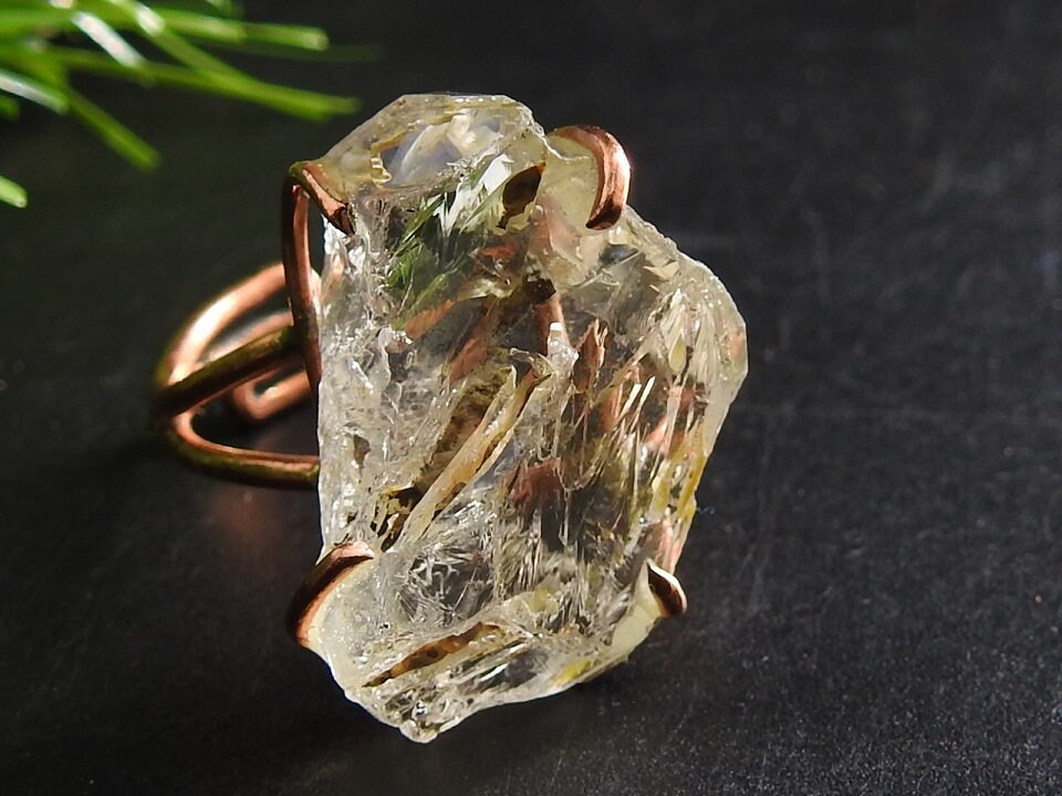 Herkimer Diamond Natural Crystal Rough Ring,Wire Wrapping,Copper,Adjustable,Wire-Wrapped,Minerals Stone,One Of A Kind 20-22MM Long CJ-1 | Save 33% - Rajasthan Living 15