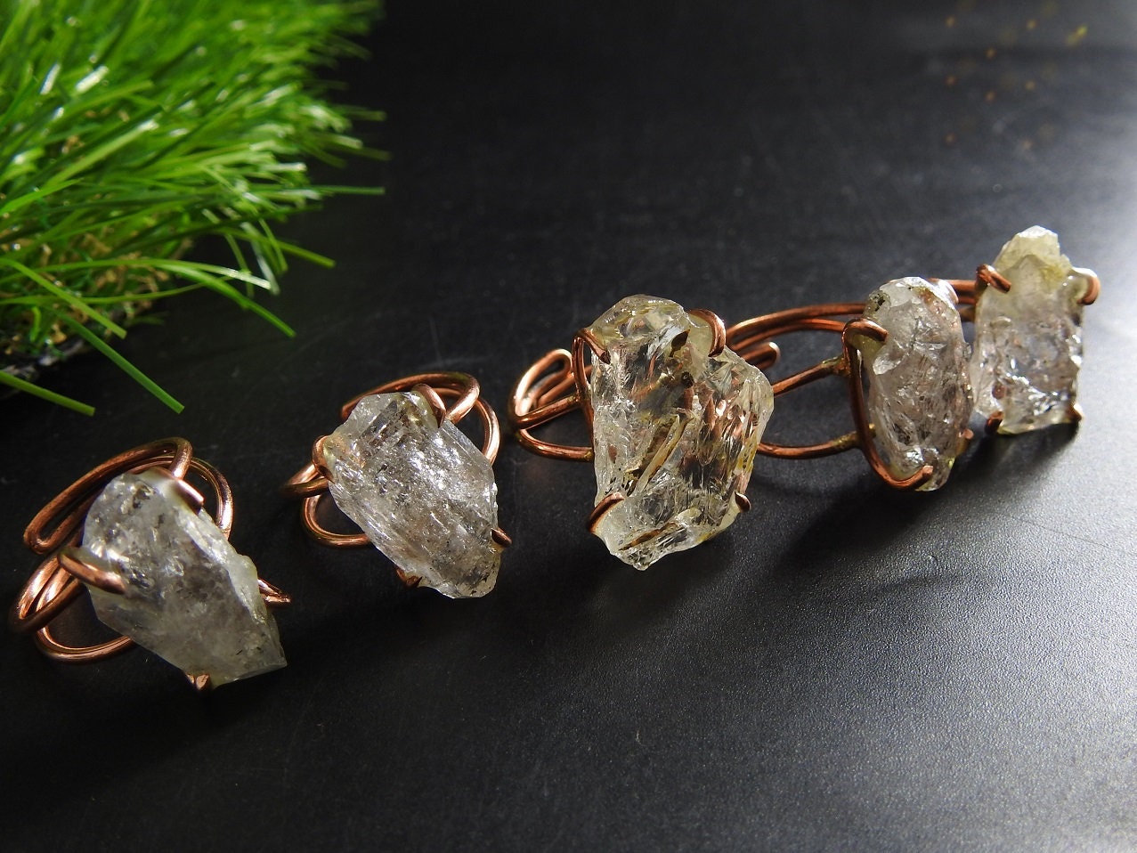 Herkimer Diamond Natural Crystal Rough Ring,Wire Wrapping,Copper,Adjustable,Wire-Wrapped,Minerals Stone,One Of A Kind 20-22MM Long CJ-1 | Save 33% - Rajasthan Living 16
