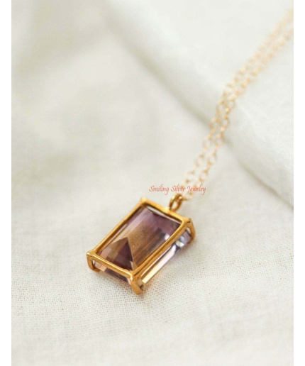 14K Yellow Gold Plated Octagon Ametrine Engagement Wedding Solitaire Pendant for gifting | Save 33% - Rajasthan Living 3