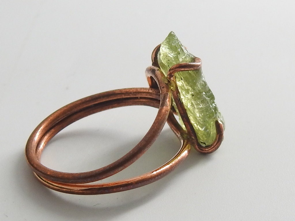 Grossular Garnet Rough Ring,Green,Wire Wrapping,Copper,Adjustable,Wire-Wrapped,Minerals Stone,One Of A Kind 15-20MM Long CJ-1 | Save 33% - Rajasthan Living 21