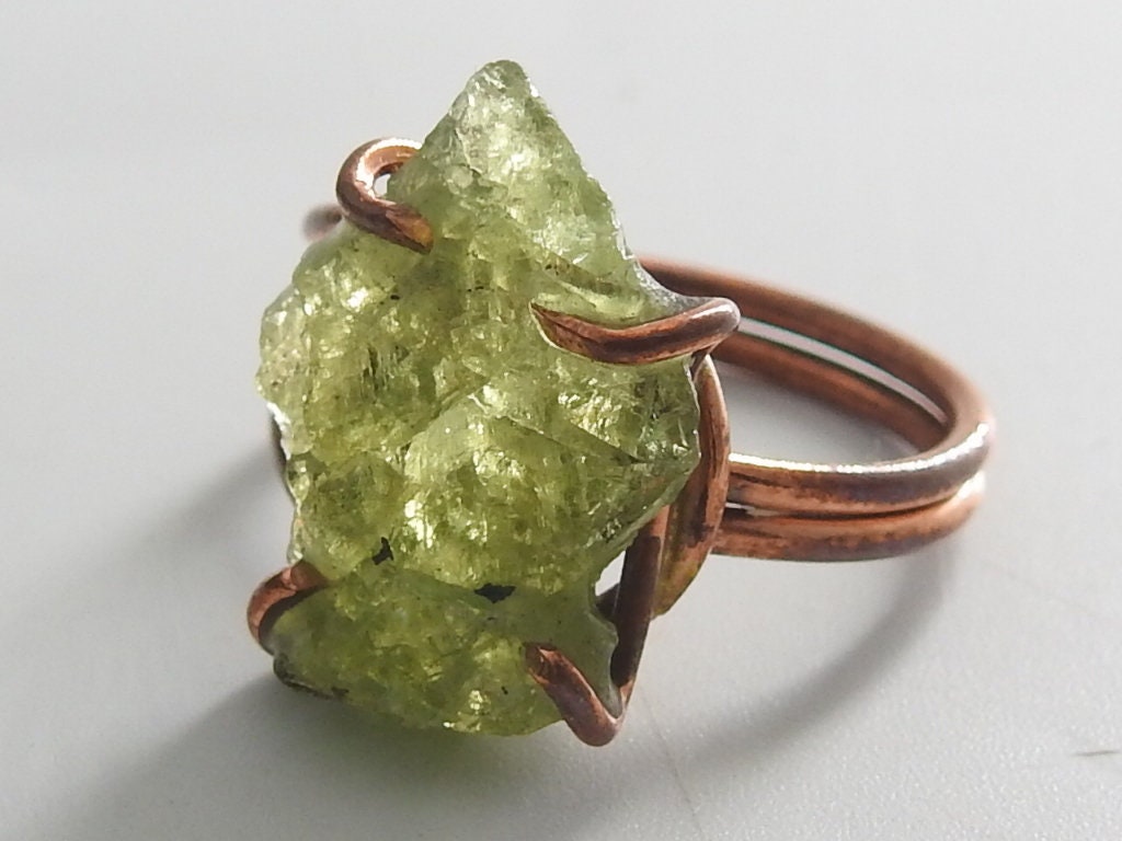 Grossular Garnet Rough Ring,Green,Wire Wrapping,Copper,Adjustable,Wire-Wrapped,Minerals Stone,One Of A Kind 15-20MM Long CJ-1 | Save 33% - Rajasthan Living 17