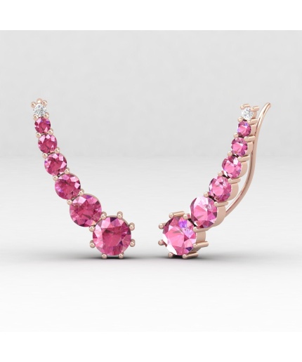 Dainty Pink Spinel 14K Climber Earrings, Handmade Jewelry, Everyday Gemstone Earring, August Birthstone Earrings, Gold Earrings For Women | Save 33% - Rajasthan Living