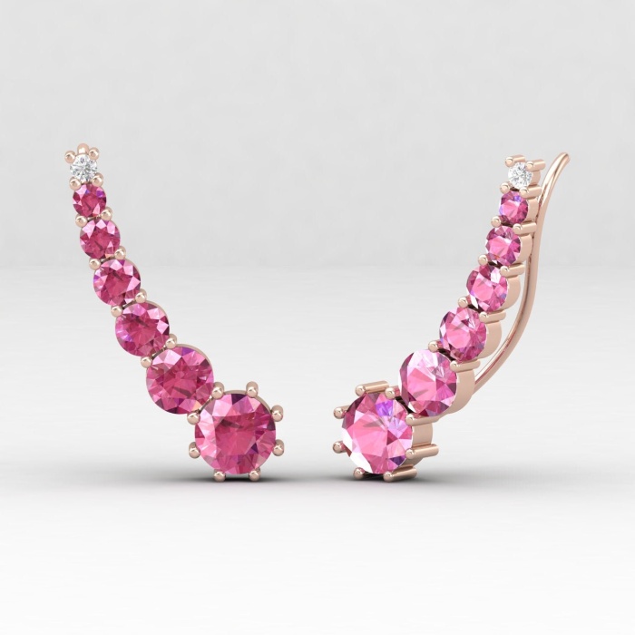 Dainty Pink Spinel 14K Climber Earrings, Handmade Jewelry, Everyday Gemstone Earring, August Birthstone Earrings, Gold Earrings For Women | Save 33% - Rajasthan Living 6