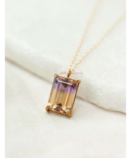 14K Yellow Gold Plated Octagon Ametrine Engagement Wedding Solitaire Pendant for gifting | Save 33% - Rajasthan Living