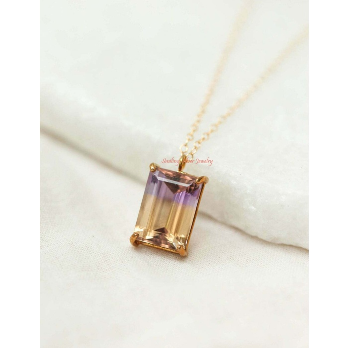 14K Yellow Gold Plated Octagon Ametrine Engagement Wedding Solitaire Pendant for gifting | Save 33% - Rajasthan Living 5