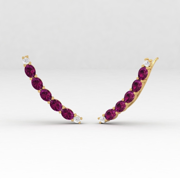 Dainty Rhodolite Garnet 14K Ear Climbers, Everyday Gemstone Earring For Her, Gold Stud Earrings For Women, January Birthstone Jewelry | Save 33% - Rajasthan Living 6