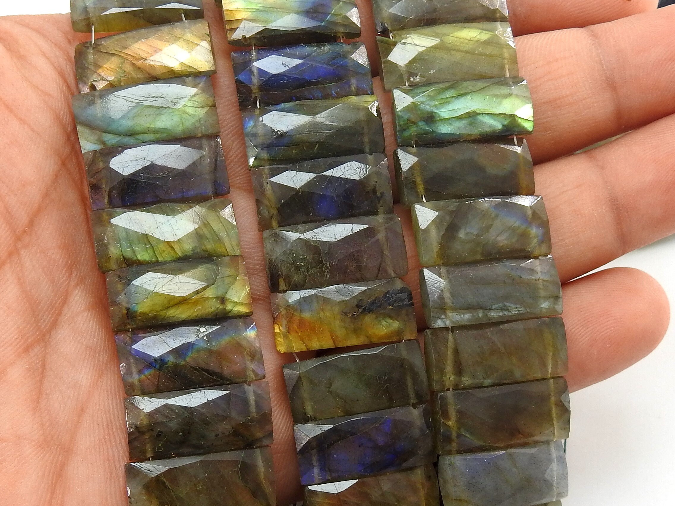 Labradorite Micro Faceted Baguette,Spectrolite,Rectangle,Bracelet,Loose Stone,Handmade,Double Drill,9Inch 20X8MM Approx,100%Natural PME-BR1 | Save 33% - Rajasthan Living 14