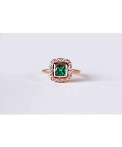 Emerald Engagement Ring 4 Ct Natural Emerald 14K Rose Gold Engagement Ring Cluster Ring CZ Diamond Bridal Ring Promise Ring Anniversary Gift | Save 33% - Rajasthan Living